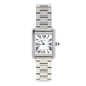 Pre Owned Cartier Silver Stainless Steel Tank Solo W5200013 Women's Wristwatch 24 mm
