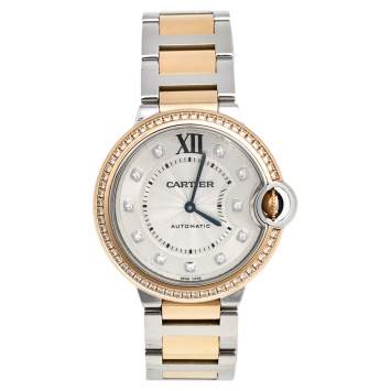 Pre Owned Cartier Silver 18k Rose Gold Stainless Steel Diamond Ballon Bleu WE902078 Women's Wristwatch 36 mm