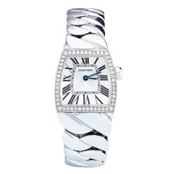 Pre Owned Cartier Silver 18k White Gold Diamonds La Dona De Cartier WE60085G Women's Wristwatch 22 mm