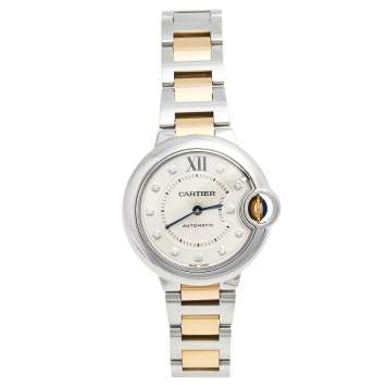 Pre Owned Cartier Silver 18k Rose Gold Stainless Steel Diamond Ballon Bleu 3489 Women's Wristwatch 33 mm