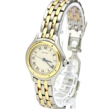 Pre Owned Cartier Silver 18K Yellow Gold And Stainless Steel Panthere Cougar Quartz Women's Wristwatch 26 MM