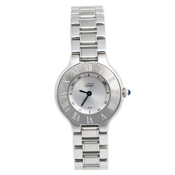 Pre Owned Cartier Silver Stainless Steel Must De Cartier 21 1340 Women's Wristwatch 28 mm