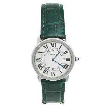 Pre Owned Cartier Silver Stainless Steel Crocodile Ronde Solo 2934 Women's Wristwatch 36 mm