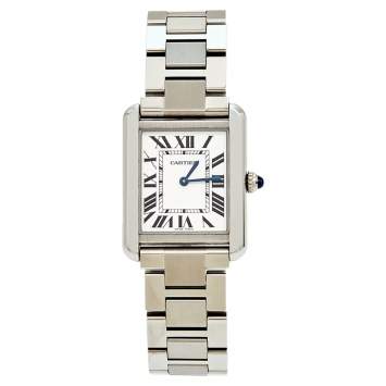 Pre Owned Cartier Silver Stainless Steel Tank Solo W5200013 Women's Wristwatch 24 mm
