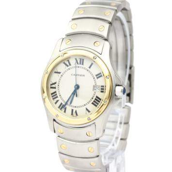 Pre Owned Cartier Silver 18K Yellow Gold Stainless Steel Santos Cougar Women's Wristwatch 30MM