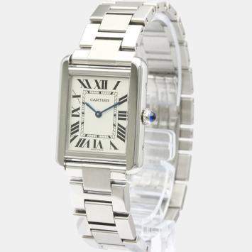 Pre Owned Cartier Silver Stainless Steel Tank Solo SM Quartz W5200013 Women's Wristwatch 24 MM