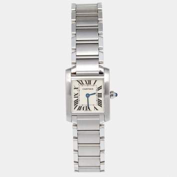 Pre Owned Cartier White Stainless Steel Tank Francaise 2384 Women's Wristwatch 20 mm