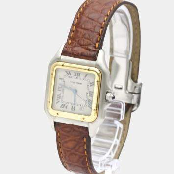 Pre Owned Cartier Silver 18K Yellow Gold And Stainless Steel Quartz Women's Wristwatch 27 MM