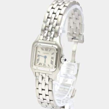 Pre Owned Cartier Silver Stainless Steel Panthere W25033P5 Quartz Women's Wristwatch 22 MM
