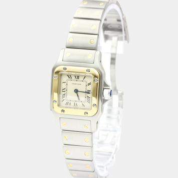 Pre Owned Cartier Silver 18K Yellow Gold And Stainless Steel Santos Galbee Quartz Women's Wristwatch 24 mm