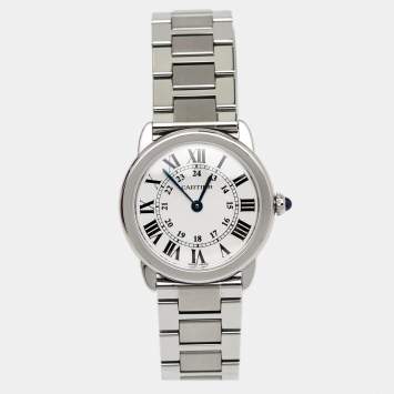 Pre Owned Cartier Silver Stainless Steel Ronde Solo W6701004 Women's Wristwatch 29 mm