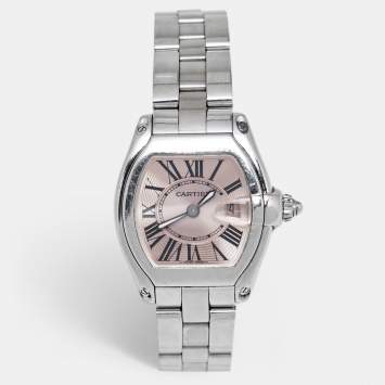 Pre Owned Cartier Pink Stainless Steel Roadster 2675 Women's Wristwatch 31 mm 