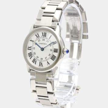 Pre Owned Cartier Silver Stainless Steel Ronde Solo W6701004 Quartz Women's Wristwatch 29 mm