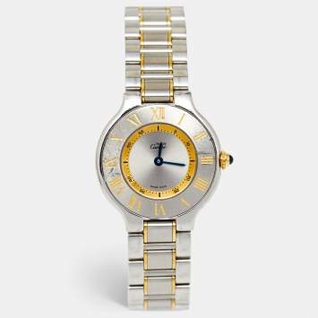 Pre Owned Cartier Silver 18k yellow Gold Stainless Steel Must 21 1340 Women's Wristwatch 28 mm