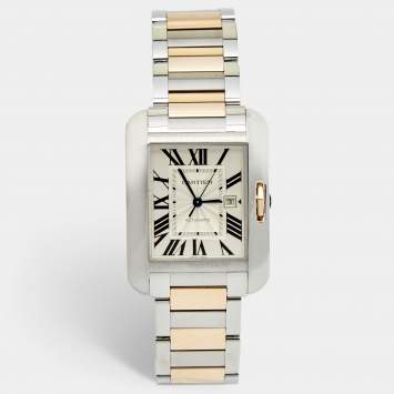 Pre Owned Cartier Silver 18K Rose Gold Stainless Steel Tank Anglaise W5310007 Unisex Wristwatch 29 mm