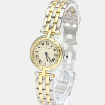 Pre Owned Cartier Silver 18K Yellow Gold And Stainless Steel Panthere 166920 Quartz Women's Wristwatch 24 mm
