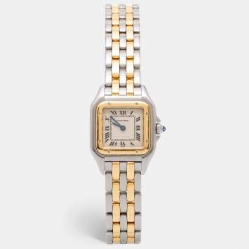 Pre Owned Cartier Cream 18k Yellow Gold And Stainless Steel Panthere 1120 Women's Wristwatch 22 MM