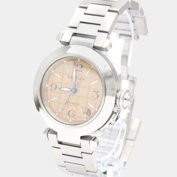 Pre Owned Cartier Pink Stainless Steel Pasha W31024M7 Automatic Women's Wristwatch 35 mm