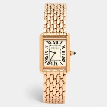 Pre Owned Cartier Silver 18k Rose Gold Tank Louis WGTA0024 Women's Wristwatch 21 mm