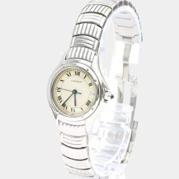Pre Owned Cartier Silver Stainless Steel Panthere Cougar Quartz Women's Wristwatch 26 mm