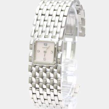 Pre Owned Cartier Pink Shell Stainless Steel Panthere Ruban W61003T9 Quartz Women's Wristwatch 21 mm