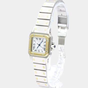 Pre Owned Cartier White 18K Yellow Gold And Stainless Steel Santos Galbee Automatic Women's Wristwatch 24 mm
