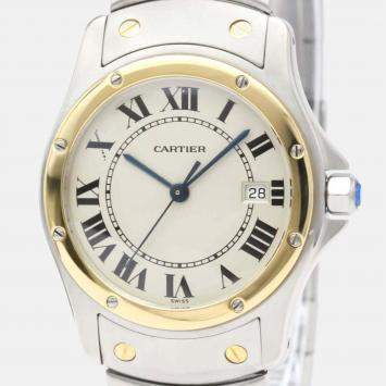 Pre Owned Cartier Silver 18k Yellow Gold And Stainless Steel Santos Ronde Quartz Women's Wristwatch 30 mm