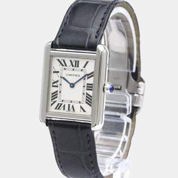 Pre Owned Cartier Silver Stainless Steel Tank Solo W5200005 Quartz Women's Wristwatch 24 mm