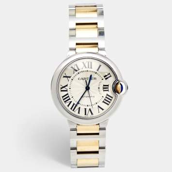 Pre Owned Cartier Silver 18K Yellow Gold Stainless Steel Ballon Bleu 3284 Women's Wristwatch 36 mm