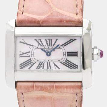 Pre Owned Cartier Pink MOP Stainless Steel Mini Tank Divan W6301455 Quartz Women's Wristwatch 31 mm