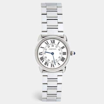Pre Owned Cartier Silver Stainless Steel Ronde Solo De Cartier 3601 Women's Wristwatch 29 mm