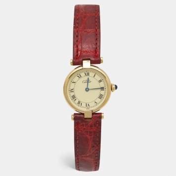 Pre Owned Cartier Gold Vermiel Must De Cartier 590004 Leather Women's Wristwatch 24 mm