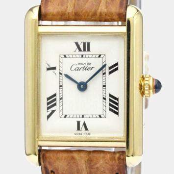 Pre Owned Cartier Silver Yellow Gold Plated Stainless Steel Vermeil Quartz Women's Wristwatch 23 mm