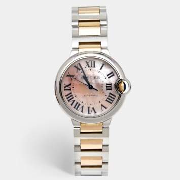 مملوكة مسبقًا Cartier Pink Mother Of Pearl 18K Rose Gold Stainless Steel Ballon Bleu 3284 Women's Wristwatch 36 mm