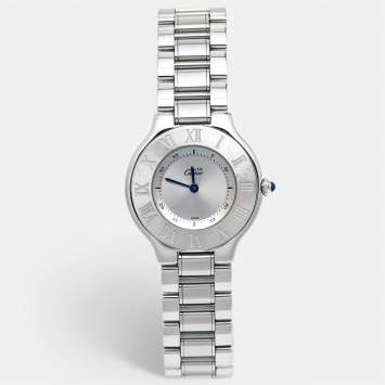 Pre Owned Cartier Silver Grey Stainless Steel Must De Cartier 21 1330 Women's Wristwatch 31 mm