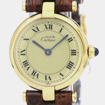 Pre Owned Cartier Ivory Yellow Gold Plated Must de Cartier Quartz Women's Wristwatch 24 mm