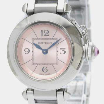 Pre Owned Cartier Pink Stainless Steel Miss Pasha W3140008 Quartz Women's Wristwatch 27 mm