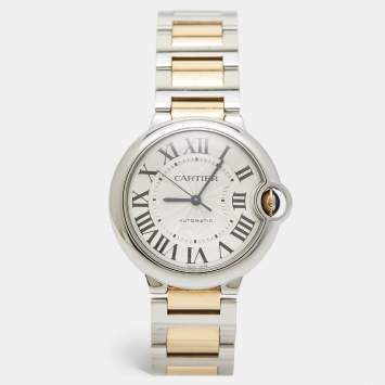 Pre Owned Cartier Silver 18K Yellow Gold Stainless Steel Ballon Bleu De Cartier 3284 Women's Wristwatch 36 mm