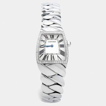 Pre Owned Cartier Silver Stainless Steel Diamond La Dona W660022I Women's Wristwatch 28 mm