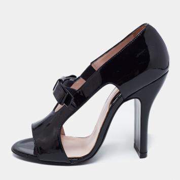 Pre Owned  Carven Black Patent Leather Bow Cut-Out Sandals Size 37