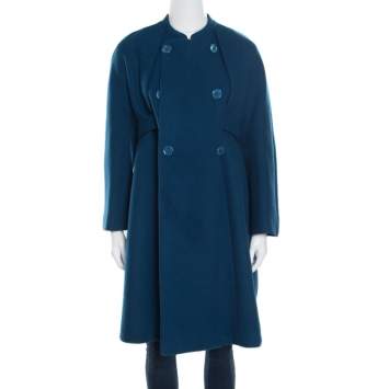 Pre Owned Carven Blue Wool and Cashmere Double Breasted Belted Coat M
