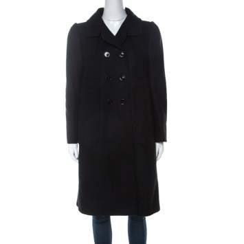 Pre Owned Carven Black Wool Double Breasted Coat L