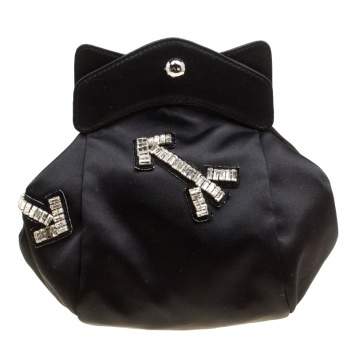 Pre Owned Carven Black Satin Pochon Defile F Clutch