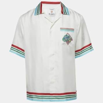 Pre Owned Casablanca White Casa Way World Print Silk Cuban Collar Unisex Shirt M