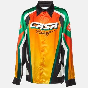 Pre Owned Casablanca Orange Casa Moto Print Silk Long Sleeve Shirt M