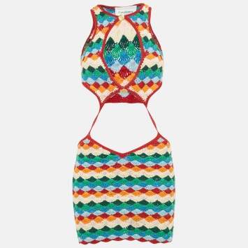 Pre Owned Casablanca Multicolor Crochet Cutout Detailed Mini Dress XS