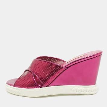 Pre Owned Casadei Purple Patent Leather Wedge Sandals Size 39
