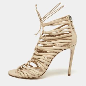 Pre Owned Casadei Beige Leather Cage Valencia Sandals Size 39