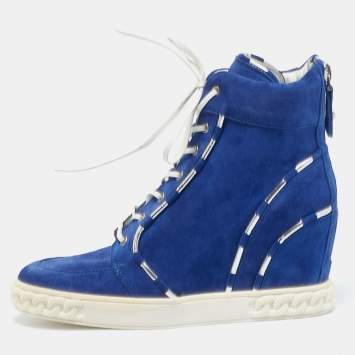 Pre Owned Casadei Blue Suede Wedge High Top Sneakers Size 38