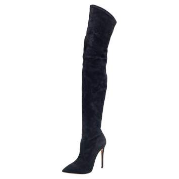 مملوكة مسبقًا Casadei Black Suede Over Knee Boots Size 38
